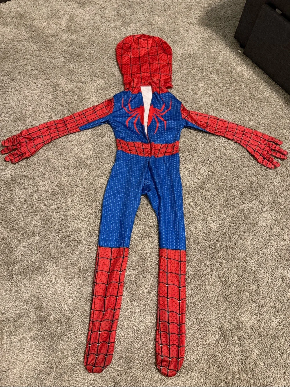 Kids Red & Blue Spider Superhero Costume Hoodie Jumpsuit